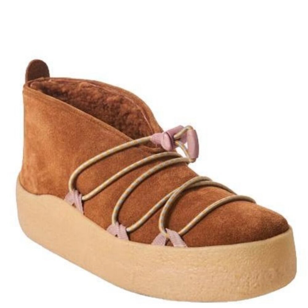 NWT Free People Snowdrop Micro Mukluk Boots in Burnt Caramel Suede